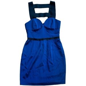 NWT Jay Godfrey Silk Navy Blue And Black Cage Bodycon Dress Women’s 4 Mini Skirt